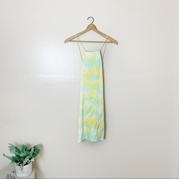 [Zara] Green & Yellow Sunburst Print Halter Satin Mini Dress - Picture 3 of 14